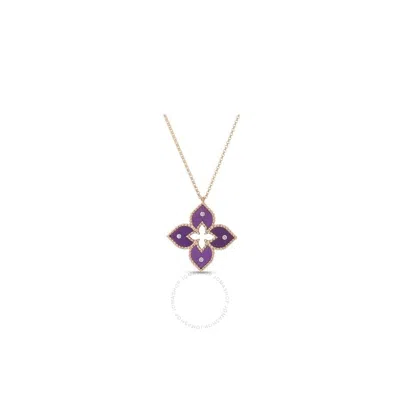 Roberto Coin Venetian Princess Small Purple Titanium Flower Necklace With Diamonds In 18k Rose Gold