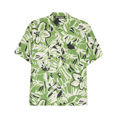 Pre-owned Palm Angels Macro Hibiscus Bowling Shirt 'green/white' | Men's Size 48