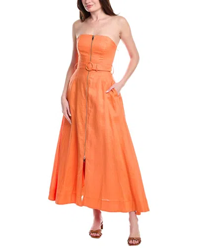 Nicholas Amalthea Strapless Zip Front Belted Linen Midi Dress