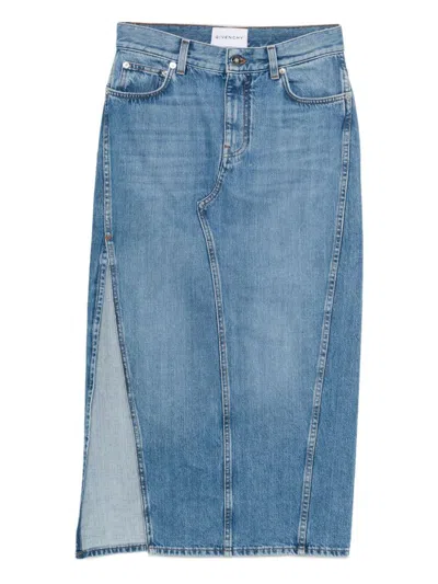 Givenchy Side-split Denim Mid-lenght Straight Skirt In Blue