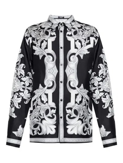 Versace Reversible Black Jacket With Baroque Print In Black