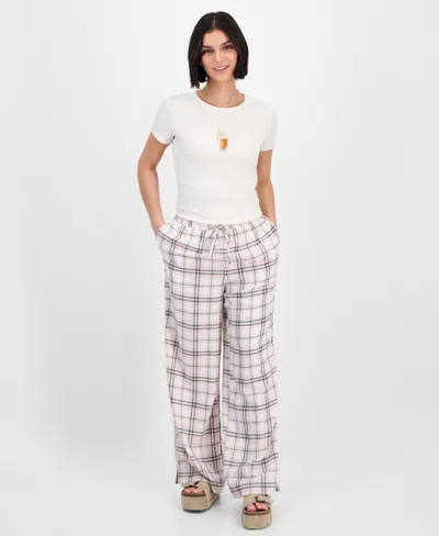 Self Esteem Juniors' Plaid-print Boxer Drawstring Pants In Pink