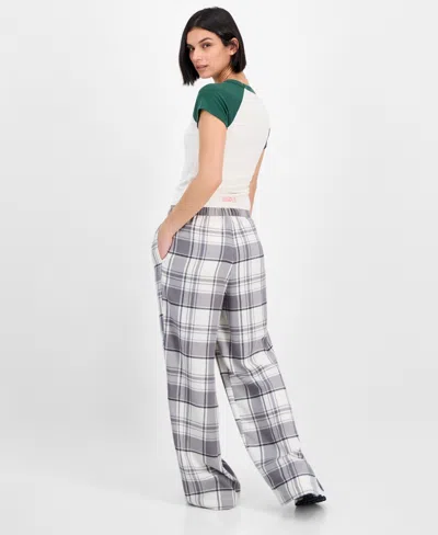 Self Esteem Juniors' Plaid-print Boxer Drawstring Pants In Gray