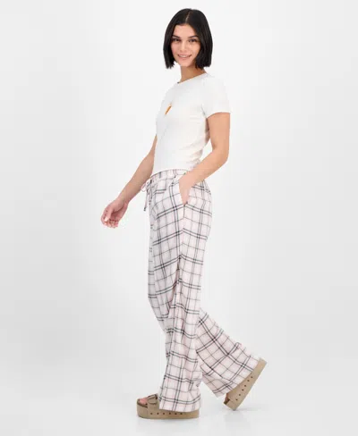 Self Esteem Juniors' Plaid-print Boxer Drawstring Pants In Pink