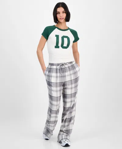 Self Esteem Juniors' Plaid-print Boxer Drawstring Pants In Gray