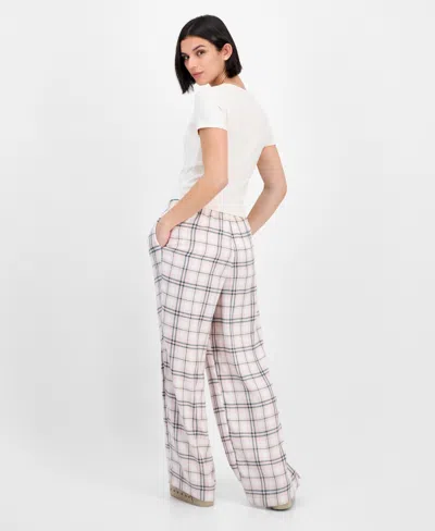 Self Esteem Juniors' Plaid-print Boxer Drawstring Pants In Pink