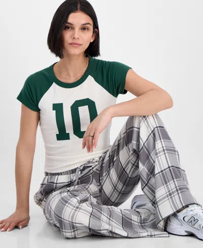 Self Esteem Juniors' Plaid-print Boxer Drawstring Pants In Gray