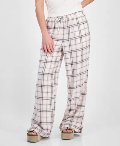 Self Esteem Juniors' Plaid-print Boxer Drawstring Pants In Pink
