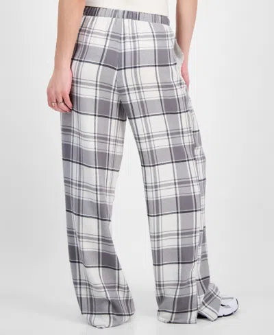 Self Esteem Juniors' Plaid-print Boxer Drawstring Pants In Gray