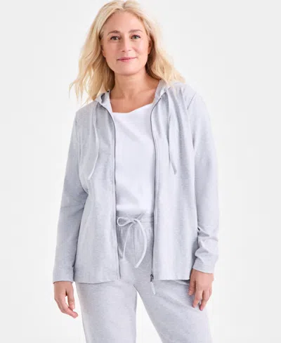 Style & Co Women's Zip-front Hooded Sweatshirt, Created For Macy's In Gray