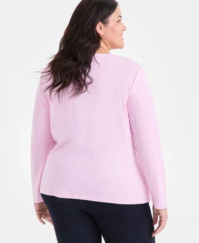Style & Co Plus Size Scoop-neck Long-sleeve Top, Exclusively For Macy's In Pink