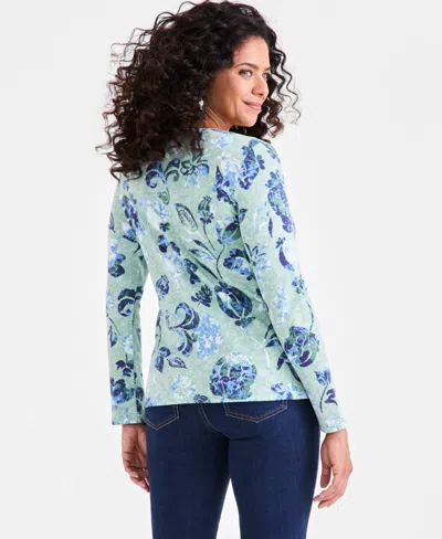 Style & Co Petite Floral-print 3/4-sleeve Top, Exclusively At Macy's In Green