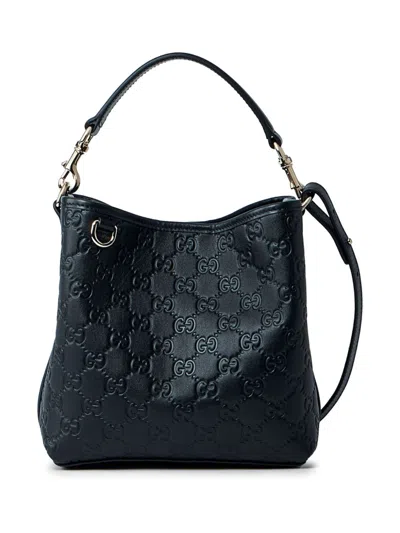 Gucci Gg Emblem Small Leather Bucket Bag In Black