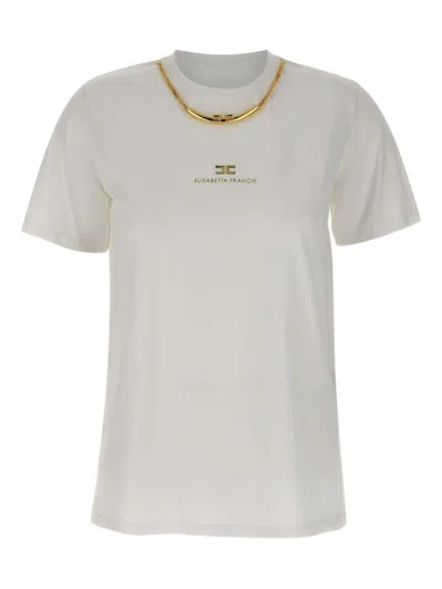 Elisabetta Franchi Logo-embellished Chain-neckline T-shirt In White