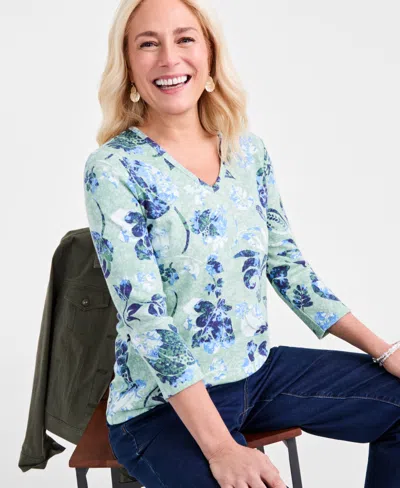 Style & Co Women's Printed 3/4-sleeve V-neck Knit Top, Exclusively At Macy's In Multi