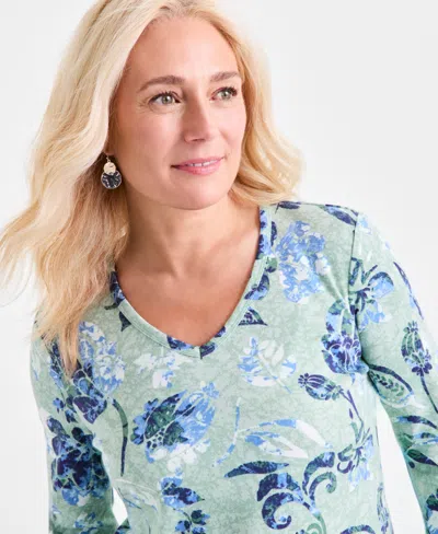 Style & Co Women's Printed 3/4-sleeve V-neck Knit Top, Exclusively At Macy's In Multi