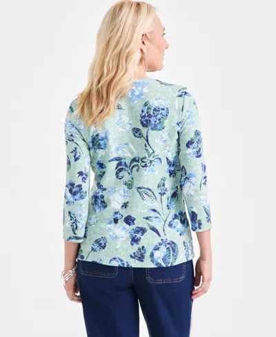 Style & Co Women's Printed 3/4-sleeve V-neck Knit Top, Exclusively At Macy's In Multi