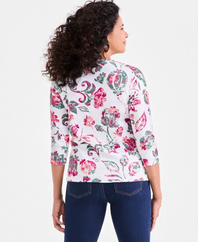 Style & Co Petite Floral-print 3/4-sleeve Top, Exclusively At Macy's In Multi