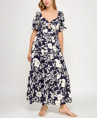 Trixxi Juniors' Woven Printed Fit & Flare Dress In Black