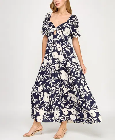 Trixxi Juniors' Woven Printed Fit & Flare Dress In Black