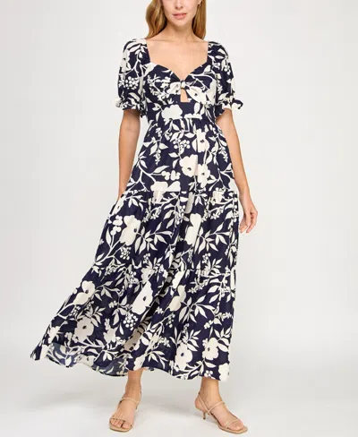 Trixxi Juniors' Woven Printed Fit & Flare Dress In Black