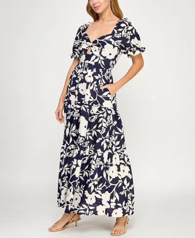 Trixxi Juniors' Woven Printed Fit & Flare Dress In Black