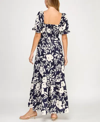 Trixxi Juniors' Woven Printed Fit & Flare Dress In Black