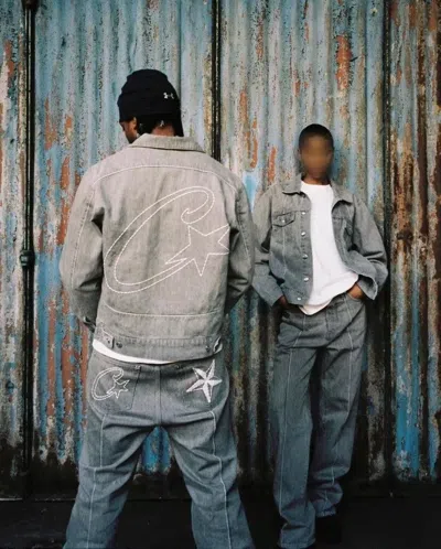 Pre-owned Corteiz C-star Denim Trucker Jacket In Gray