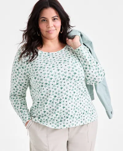 Style & Co Petite Floral-print Scoop-neck Top, Exclusively At Macy's In Multi
