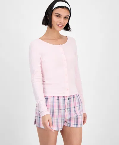 Self Esteem Juniors' Plaid Boxer Shorts In Pink