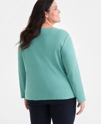 Style & Co Plus Size Scoop-neck Long-sleeve Top, Exclusively For Macy's In Green