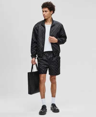 Mode Of One Mens Check Jacquard Relaxed Fit Track Jacket Check Jacquard Regular Fit 6 1 2 Track Shorts Macys Exc In Black