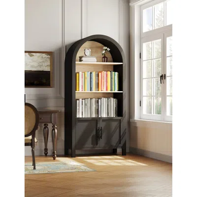 Streamdale Furniture Streamdale Mid-century Modern Arched Bookcase With Storage (black)
