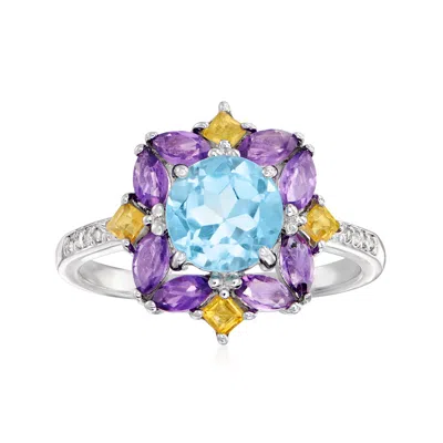 Ross-simons Blue Topaz, . Amethyst, . Citrine Ring With White Topaz Accents In Sterling Silver