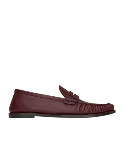 Saint Laurent Cassandre Smooth Leather Penny Loafers In Burgundy