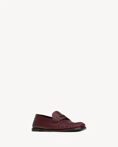 Saint Laurent Cassandre Smooth Leather Penny Loafers In Burgundy