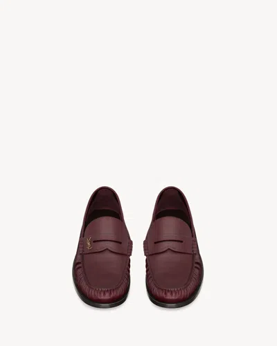 Saint Laurent Cassandre Smooth Leather Penny Loafers In Burgundy