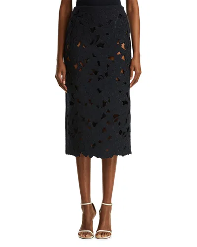 Oscar De La Renta Tweed Embroidered Cutout Skirt In Black