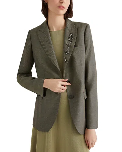 Marella Fluid Twill Jacket With Crystal Detail In Brown