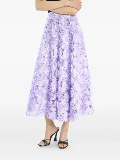 Rotate Birger Christensen Rose-embellished Midi Skirt In Purple