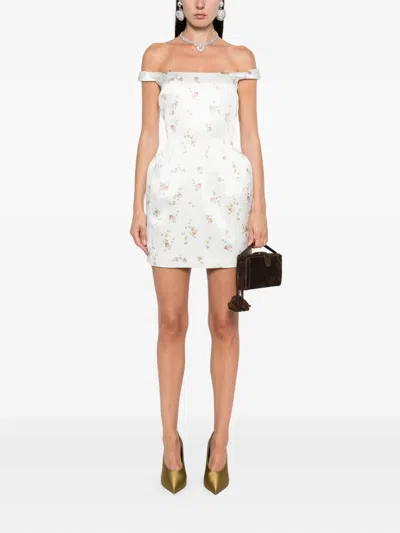 Magda Butrym Floral Off-shoulder Silk Minidress In White