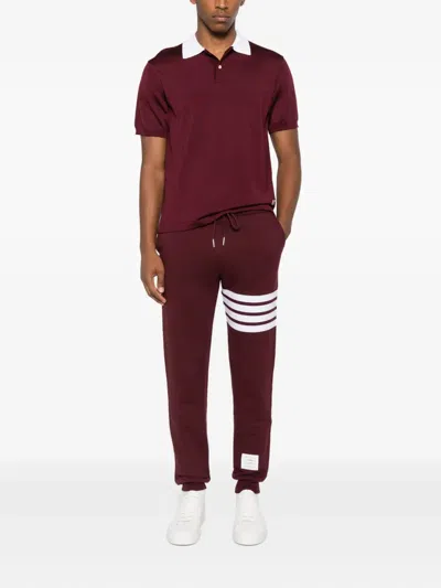 Thom Browne Four-stripes Cotton Track Pants In Red