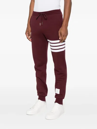 Thom Browne Four-stripes Cotton Track Pants In Red