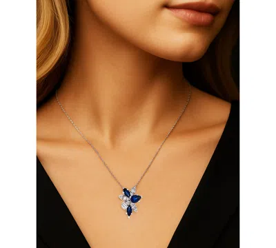 Macy's Sapphire (1-1/6 Ct. T.w.) & Diamond (1/3 Ct. T.w.) Mixed Cut Cluster 17" Pendant Necklace In 14k Whi