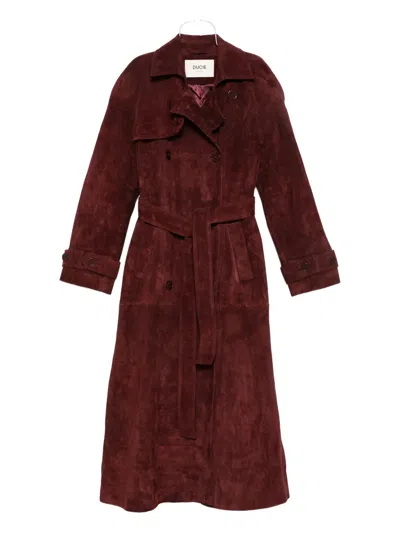 Ducie Corrin Suede Trench Coat In Burgundy