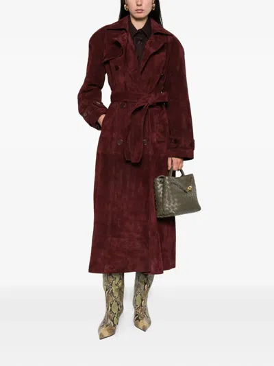 Ducie Corrin Suede Trench Coat In Burgundy