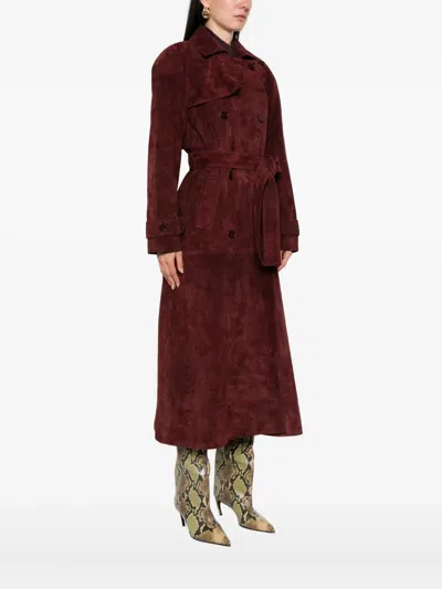 Ducie Corrin Suede Trench Coat In Burgundy