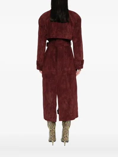 Ducie Corrin Suede Trench Coat In Burgundy