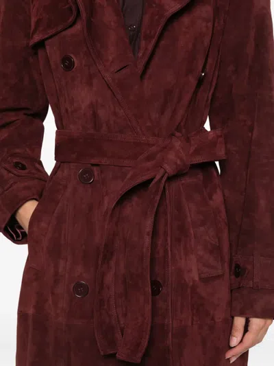 Ducie Corrin Suede Trench Coat In Burgundy