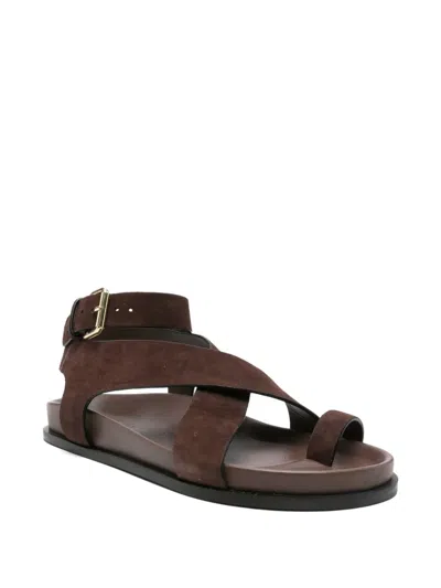 A.emery Chocolate Brown Leather Crossover Strap Sandals In Brown